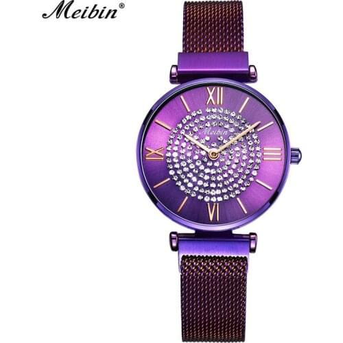 2019 MEIBIN Top Brand Fashion Women Quartz Watch Luxury Ladies Wrist Watch with Diamond Elegant Magnet Buckle Female Clock Gifts