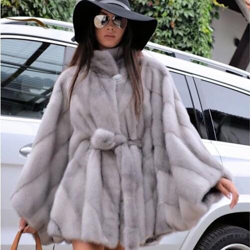 FUREALUX Fashion Womens Real Mink Fur Coat Stand Collar Bat Shirt Winter Thicken Warm Clothing Support Wholesale Purchasing