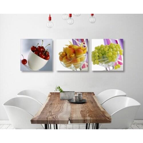 3 panel printed Canvas painting Restaurant Fruits Cherry Grapes Modern Modular pictures On for kitchen decor wall art for living