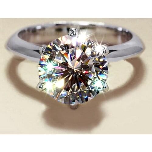 Classic Six Claw Brand New Solitaire Luxury Jewelry Pure 100% 925 Sterling Silver Round Shape 5A Zirconia CZ Stunning Women Ring