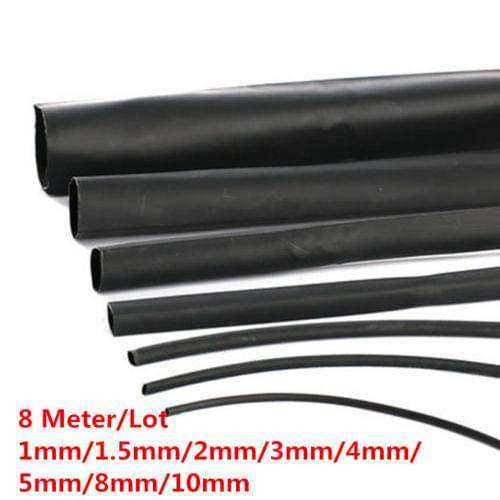 8 Meter/Lot Heat Shrink Tubing Tube KIT Black 1mm 1.5mm 2mm 3mm 4mm 5mm 8mm 10mm