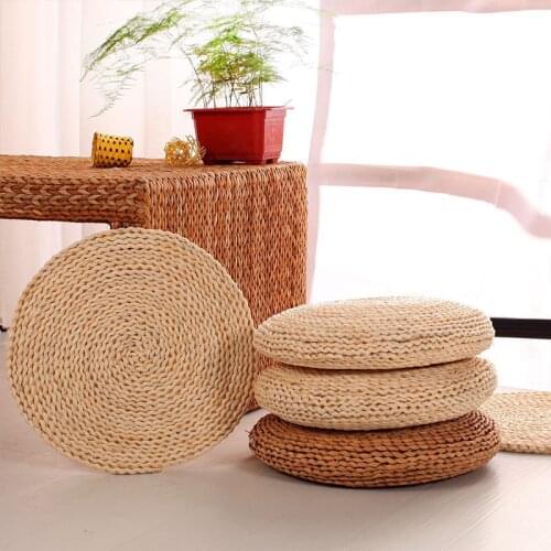Meditation Zen Futon Straw Cattail Mat Corn Husk Woven Tatami Cushion Ground Cattail Mat Diameter 30.40cm Floor Cushion