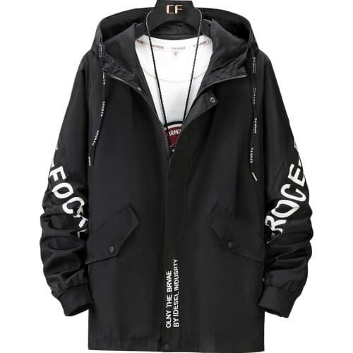 Mens Jacket Spring and Autumn New Trend Handsome Letter Printed Jacket Hooded Jacket Tide Youth Jacket Big Size 8XL