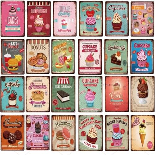 Cupcake Metal Signs Coffee Shop Dessert Tin Plate Poster Home Kitchen Decoration Wall Art Vintage Iron Painting 20x30cm