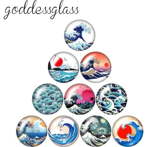 The sea wave billow sunrise 10pcs 12mm/18mm/20mm/25mm/30mm Round photo glass cabochon demo flat back Making findings