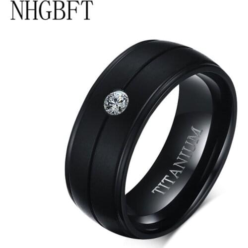 NHGBFT 8mm wide Pure Titanium steel ring For Women and Mens Titanium Black Ring