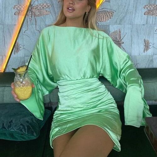 Autumn and Winter New Womens Pure Color Folds Loose Bodycon Sexy Dress High Street Holiday Dress Fashion Outfit Vestido 2021