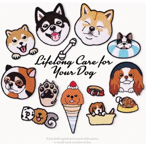 20pcs/lot Embroidery Patches Cute Animals Dog Food Toy Kids Clothing Decoration Accessories Diy Iron Heat Transfer Applique