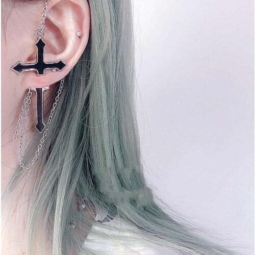 1Pcs New Gothic Cross Earrings Fashion Retro Long Chain Punk Stud Earrings for Women Men Party Hip Hop Streetwear Jewelry