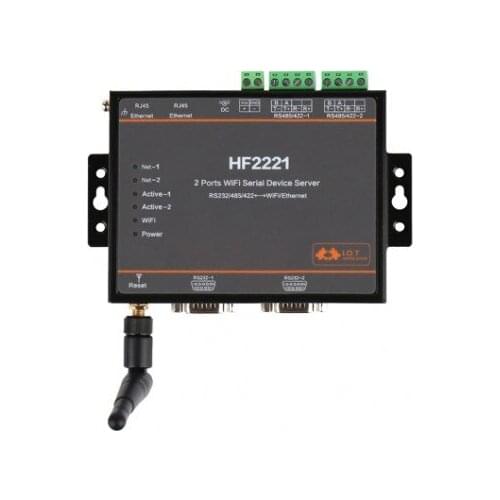 Industrial Grade Serial Device Server 2 channel RS232/RS422/RS485 to Ethernet/Wi-Fi Converter Wireless TCP/IP/Telnet/Modbus Web