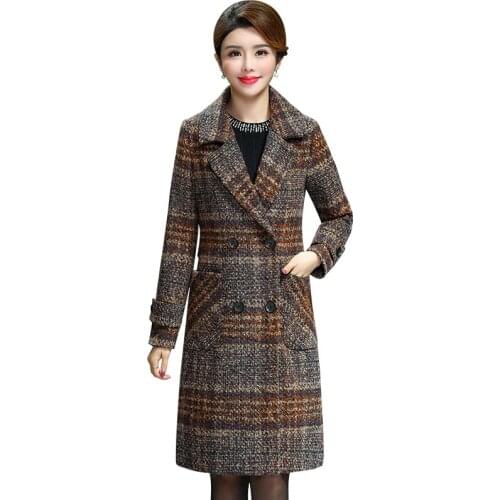 Woolen Windbreaker Jacket 2021 New Winter Womens Plaid Wool Coats Jacket Plus Size Warm Wool Overcoat Women Casual Outerwear