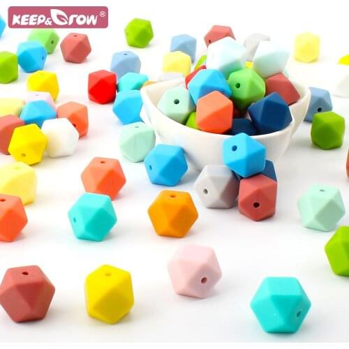 Keep&Grow 10pcs Teething Silicone Baby Teether Beads Icosahedron Beads Food Grade Silicone Non-toxic Infant Teething Accessories