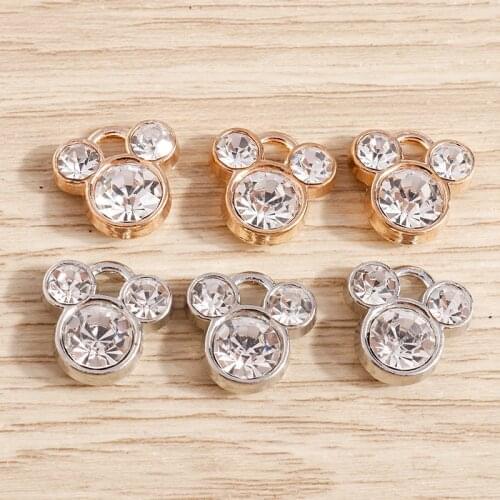 10pcs 13*13mm 2 Colors Cute Alloy Crystal Bear Charms for Making Earrings Pendant Necklaces Bracelets DIY Crafts Jewelry Finding