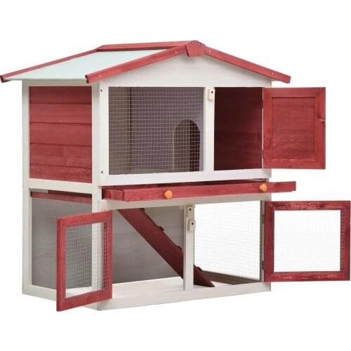 VidaXL Outdoor Rabbit Hutch Small Animal House Pet Cage 3 Doors Wood With Green Waterproof Roof