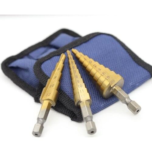 3PCS HSS Titanium Coated Step Drill Bit Metal 3-12mm 4-12mm 4-20mm Cone Cut High Speed Steel Wood Drilling Power Tools