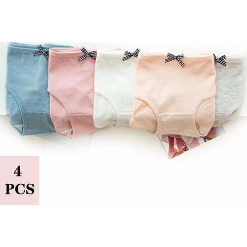 4PCS/lot Women Underpants Soft Cotton Panties Girls Solid Briefs Bow Panty Sexy Lingerie Female Underwear Thin Breathable Panty