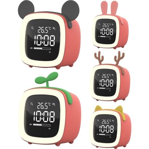 Cartoon Rabbit Ear Rechargeable Digital Display LED Nigh Light Alarm Clock LED AlarmClock Digital Alarm Clock with Backlit