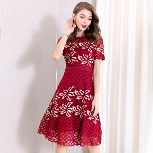Lady hollow office dress hot 2021 new ladies Women Short sleeve Party sexy Dress Plus Size Vintage Flower summer dresses A-Line