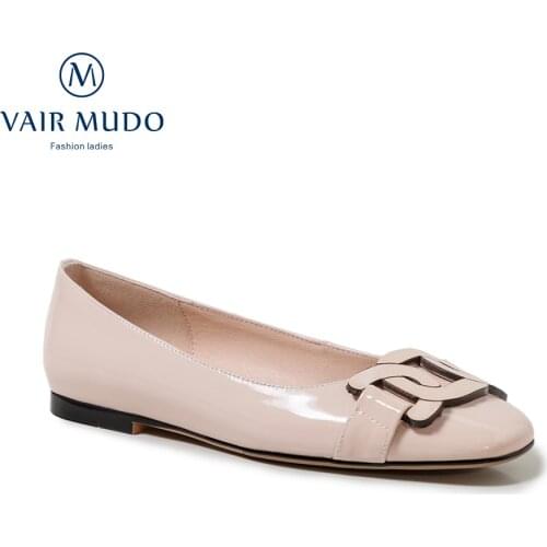 VAIR MUDO Women Pumps Shoes Casual Elegant Fashion Patent Leather Mary Janes Spring Autumn Slip On Round Toe Metal Decor D170L