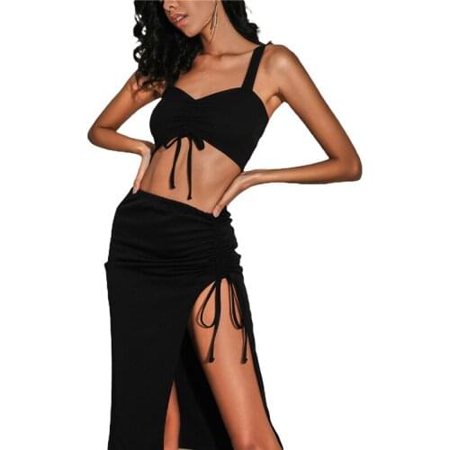 2021 Fashion Women Summer Crop Top Solid Color V-Neck Sleeveless Sling Vest Casual Tanks Camiosle with Drawstring for Daily Wear