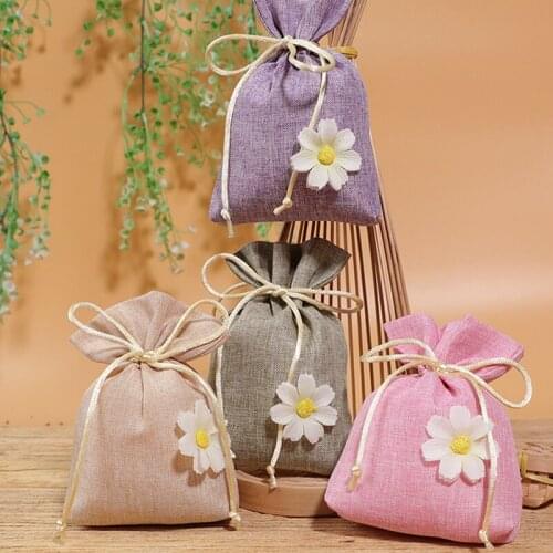 1pc Floral Gift Bags Cotton Linen Tea Bag Wedding Party Birthday Candy Bag Charms Jewelry Drawstring Pouch Sachet Bag