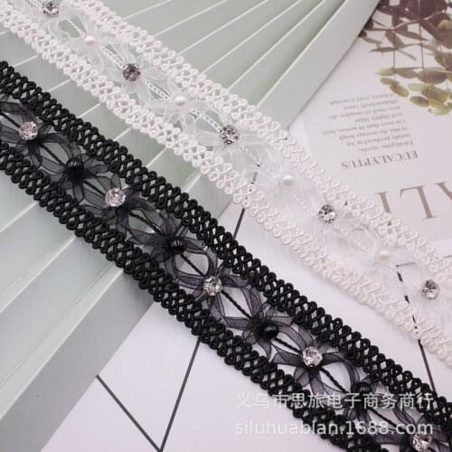 1 yards 30mm Pearl Rhinestones Organza Satin Ribbons for DIY Crafts Gift Package Wedding Party Decor Sewing Material