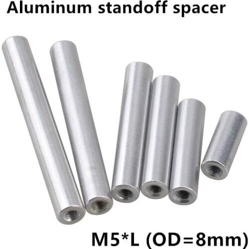 10pcs M5 Aluminum Post rods M5*10/12/15/20/25/30/35/37/40/45/50/60/70/80/90/100mm Aluminum Round Standoff Spacer Studs D=8mm