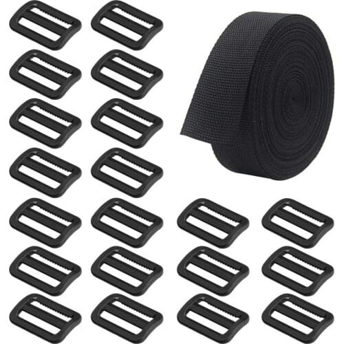 10 Yard Webbing & 20 Pieces Plastic Triglide Slides,Poly Strapping and Tri-Glide Slides for Outdoor DIY Repair(1 inch)