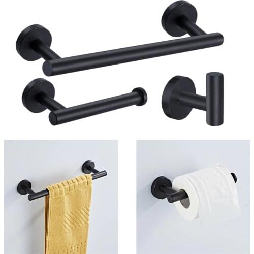 3x Stainless Steel Hotel Brushed Robe Hook Toilet Paper Holder Storage Shelf 12" Hand Towel Bar Accessories Set