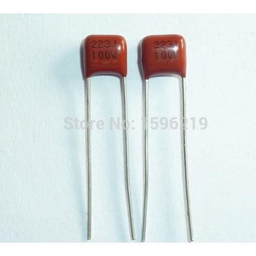 50pcs CBB capacitor 223 100V 223J 0.022uF 22nF P5 CL21x Metallized Polypropylene Film Capacitor