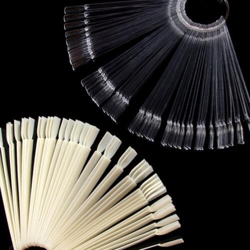 50Pcs Transparent Color Card False Nail Tips Fan White Fake Nail Tips Nail Art Practice Display Design Tools