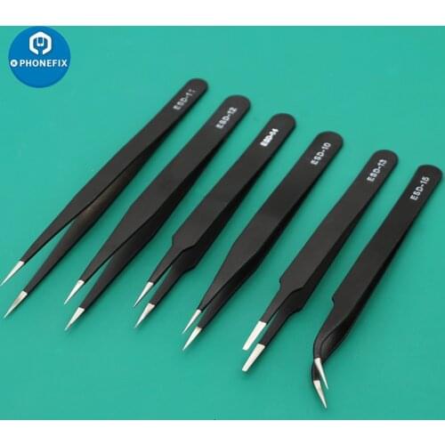 Anti-static ESD Stainless Steel Forceps Phone Repair Tools Electronics Industrial Non-magnetic Pincet False Eyelash Tweezers