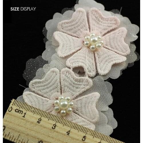 Beaded Pearls Rhinestones Glitter Tulle Pink Flower Lace Ribbon Trim Applique Scrapbooking Sewing for Wedding Dress 5yard/T879