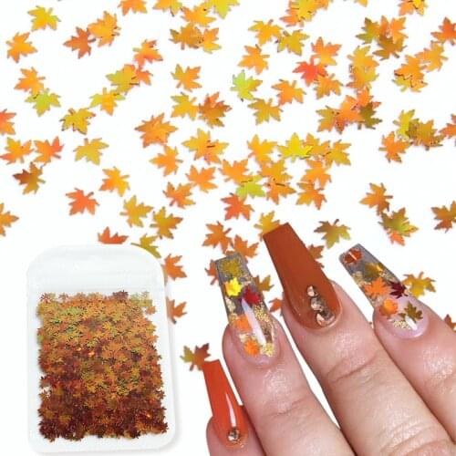 2g Chameleon Maple Leaves Nail Glitter Sequin 3D Holographic Gold Orange Paillette Flakes Autumn Manicure Nail Art Decorations