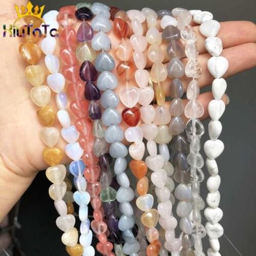 10*10mm Heart Shape Agates Opal Purple Fluorite Pink Quartz Jades Beads Natural Loose Beads For Jewelry Making DIY Bracelet 15