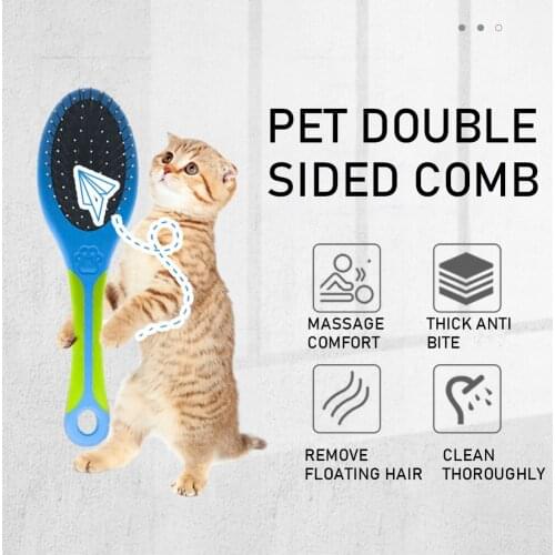 Double Faced Pet Dog Comb Long Hair Brush Plastic Handle Puppy Cat Massage Bath Brush Multifunction Pet Grooming Brush Tools