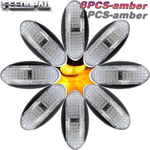FEEDOPAL 8PCS Amber 4 LED Side Marker Tail Indicator Light Clearance Lamp 12V-24V For Truck Trailer Caravan Modified Cars