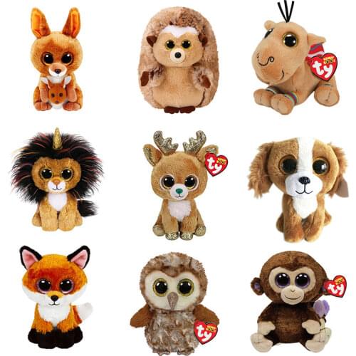 15cm Ty Animal Stuffed Plush Toy Primary Color Brown Lion Fox Monkey Kangaroo Doll Cute Pet Toys for Children Birthday Gift