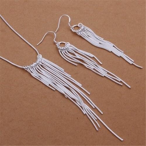 Fine 925 sterling Silver Jewelry sets for women 18 inches chain lines necklace earrings Fashion Party wedding Christmas Gifts