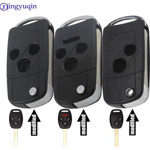 Jingyuqin 3 Button + Panic Remote Flip Key Shell for Honda Accord Civic Pilot CR-V Modified Key Case 4 Button
