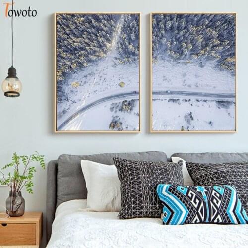 Snowy Forest Road Print Spruce Pine Tree Poster Landscape Canvas Painting Modern Wall Art Picture Winter Scandinavian Decor