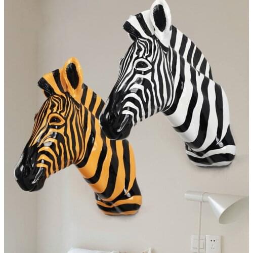 Creative Simulation Zebra Head Figurine Wall Decoration 3D Animal Resin Horse Art Sculpture Home Wall Hanging Decoration