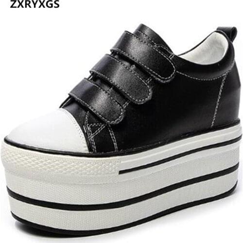 2020 New Autumn Light Thick-soled Platform Shoes Inner Increase High Heels Casual Sneakers Cowhide Plus Velvet Warm Winter Shoes