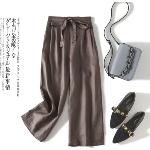 CHKECotton linen wide leg pants womens summer casual pants high waist linen ankle-length pants 2020-05
