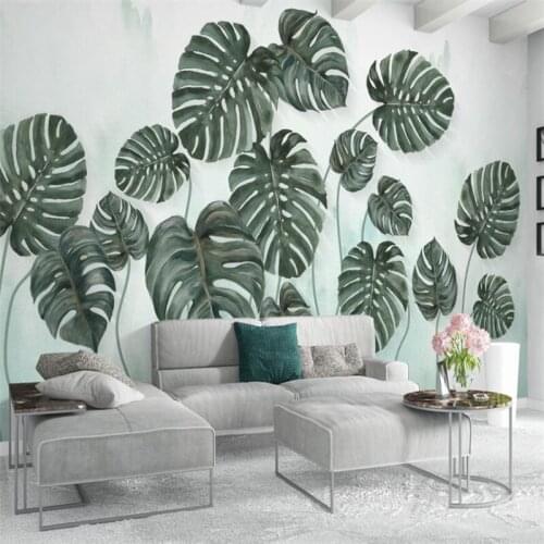 Wellyu Small fresh green leaves plants watercolor TV background wall custom large mural green wallpaper papel de parede
