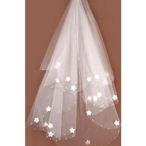 Fashionable Cute New Style Brides Ivory wedding veil tulle Beaded Flower Bridal Veils