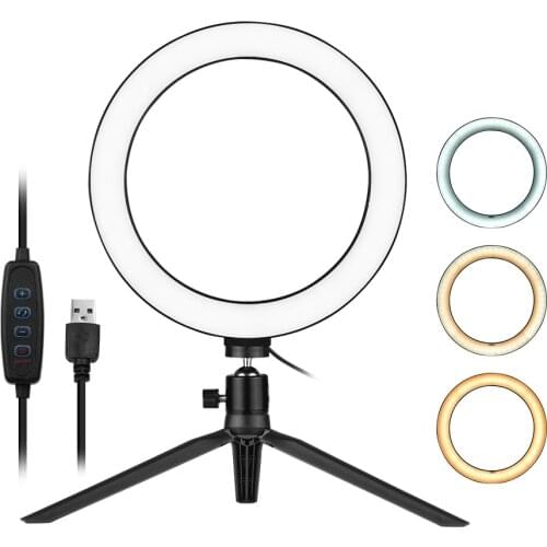 8 Inch Desktop LED Ring Light lamp 3200K-5500K Dimmable 3 Light Modes 10 Brightness Levels with Mini Tripod Ballhead Adapter