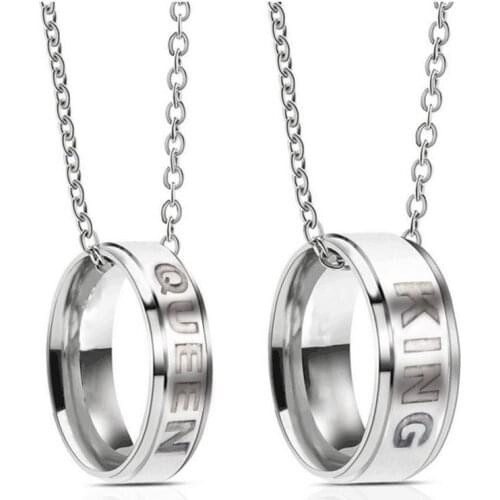 New Fashion Hot Selling Stainless Steel KING QUEEN Ring Necklace