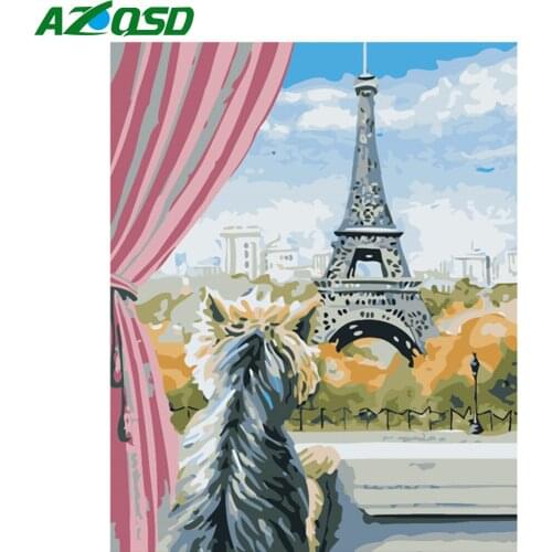 AZQSD Coloring By Numbers DIY Dog In Paris Unique Gift Painting By Numbers Animal Drawing On Canvas Home Decoration