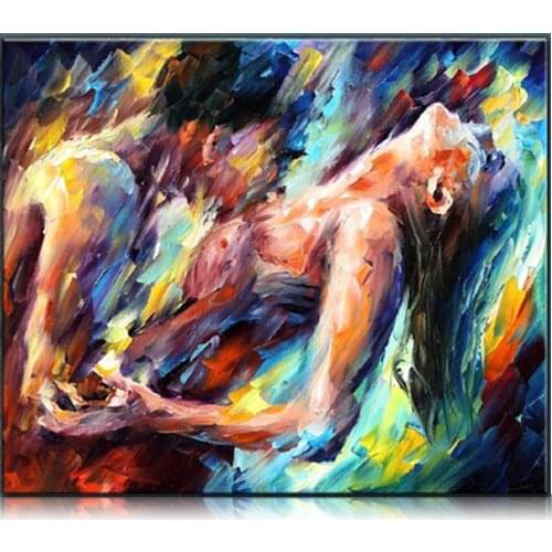 Hand Painted lover Palette Knife oil Painting Naked Woman and man hug Sex Wall Art Wedding Decor